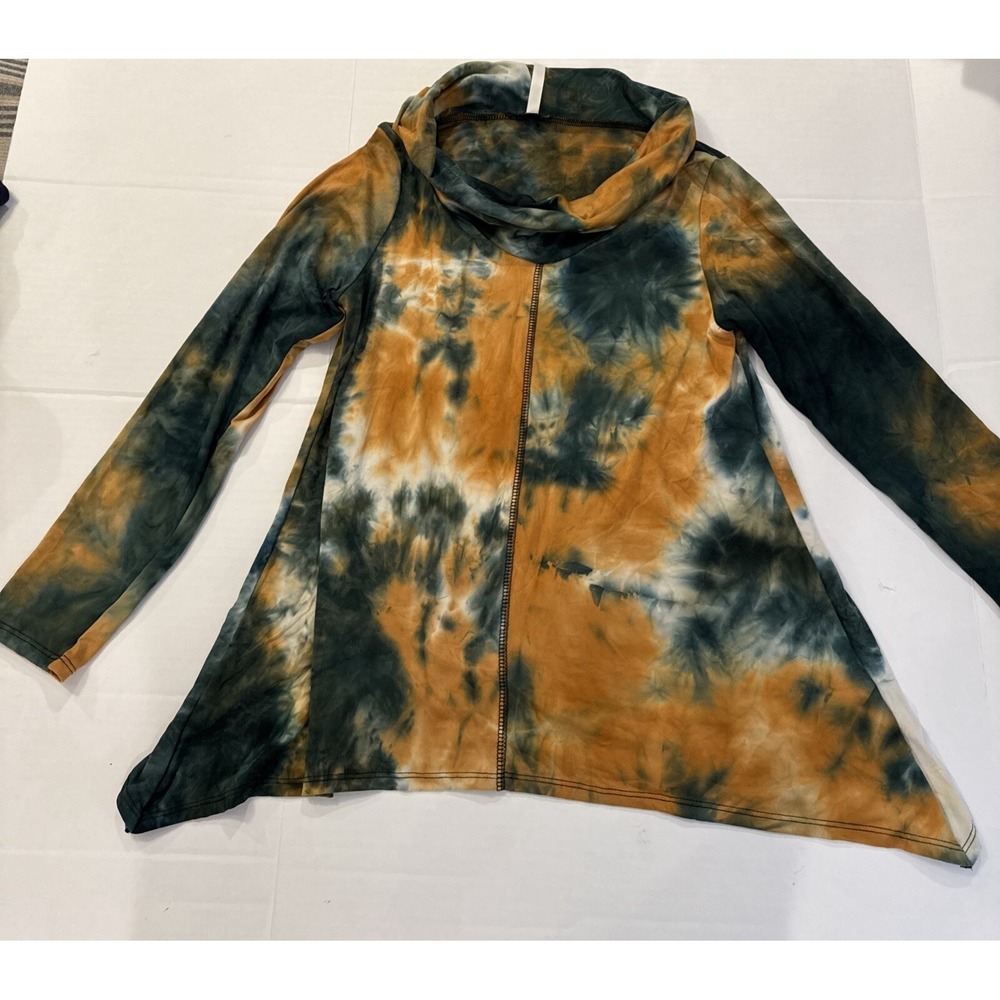 Forgotten Grace Green Orange Tie Dye Cowl Neck Top Womens Size Small  Shirt